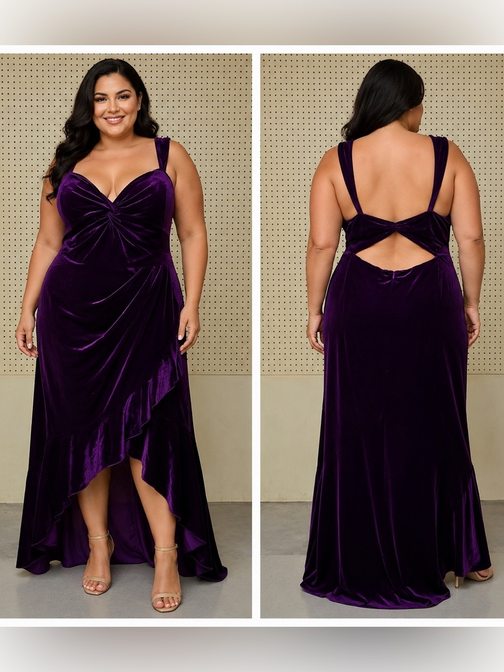 VFSHOW Purple Velvet High Low Maxi Dress XXL NWT Open Back Formal Evening Gown